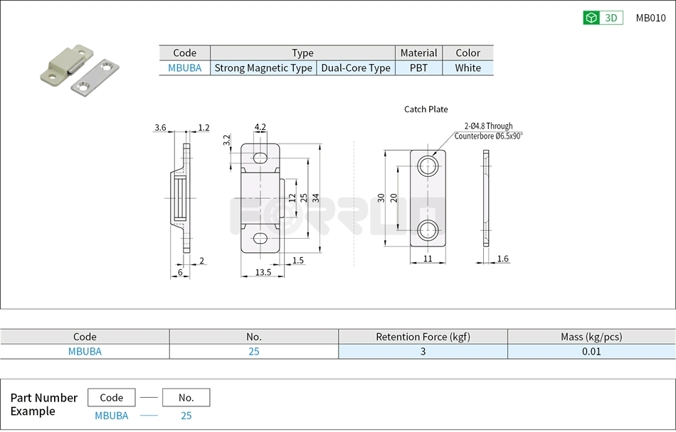 Mini Door Magnetic Catches - Side-face Ordinary Magnetic Type Drawing/Specifications