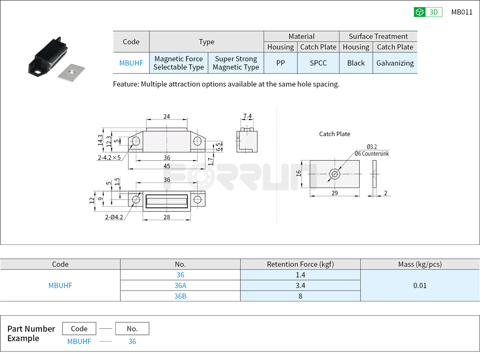 Door Magnetic Catches - Magnetic Force Selectable Type, Side-face Super Strong Magnetic Type Drawing/Specifications