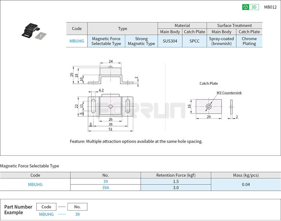 Door Magnetic Catches - Magnetic Force Selectable Type, Front-face Super Strong Magnetic Type Drawing/Specifications