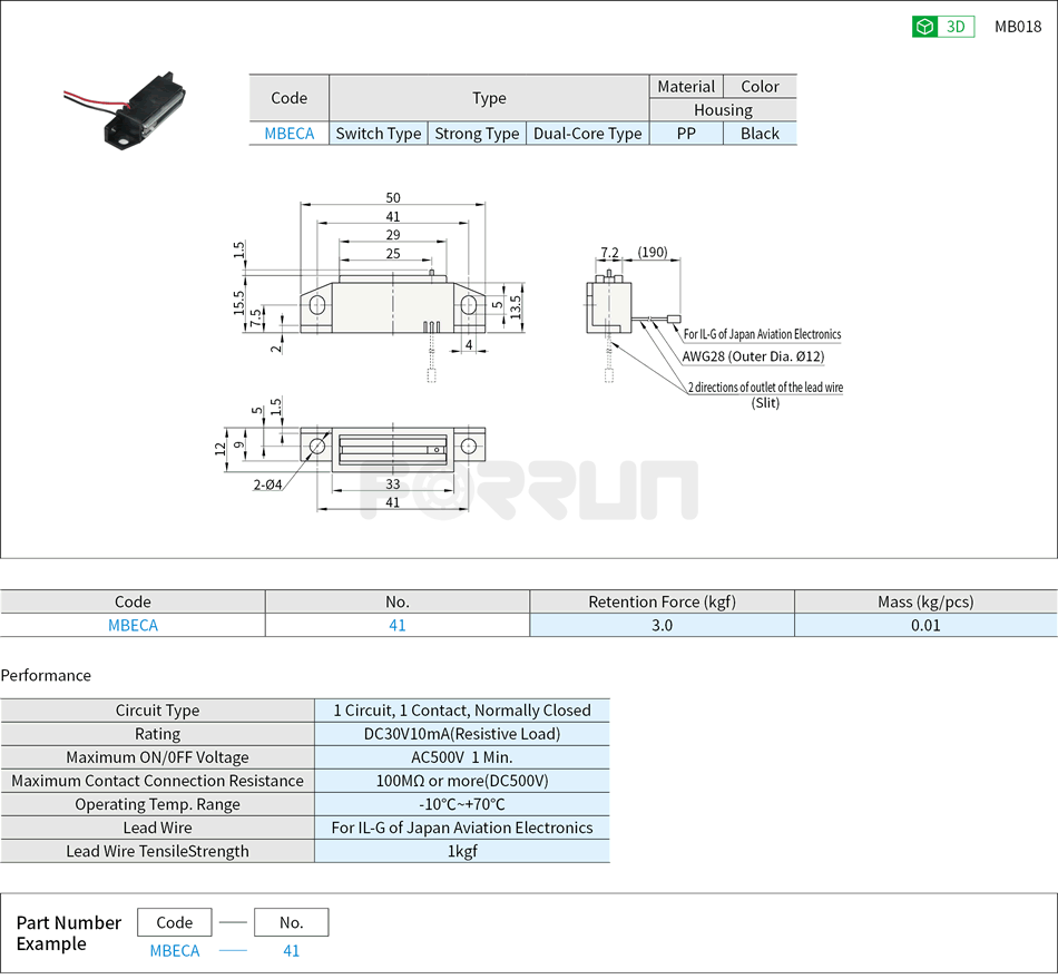 Door Magnetic Catches - Switch Type Drawing/Specifications