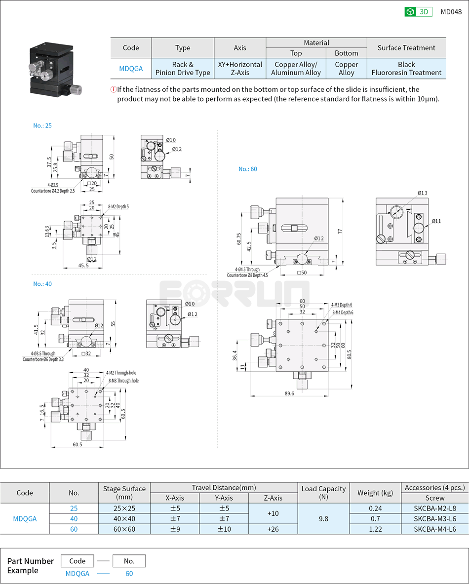 Manual XY+Horizontal Z-Axis Stages - Dovetail Slide,Rack & Pinion, High Accuracy Drawing/Specifications