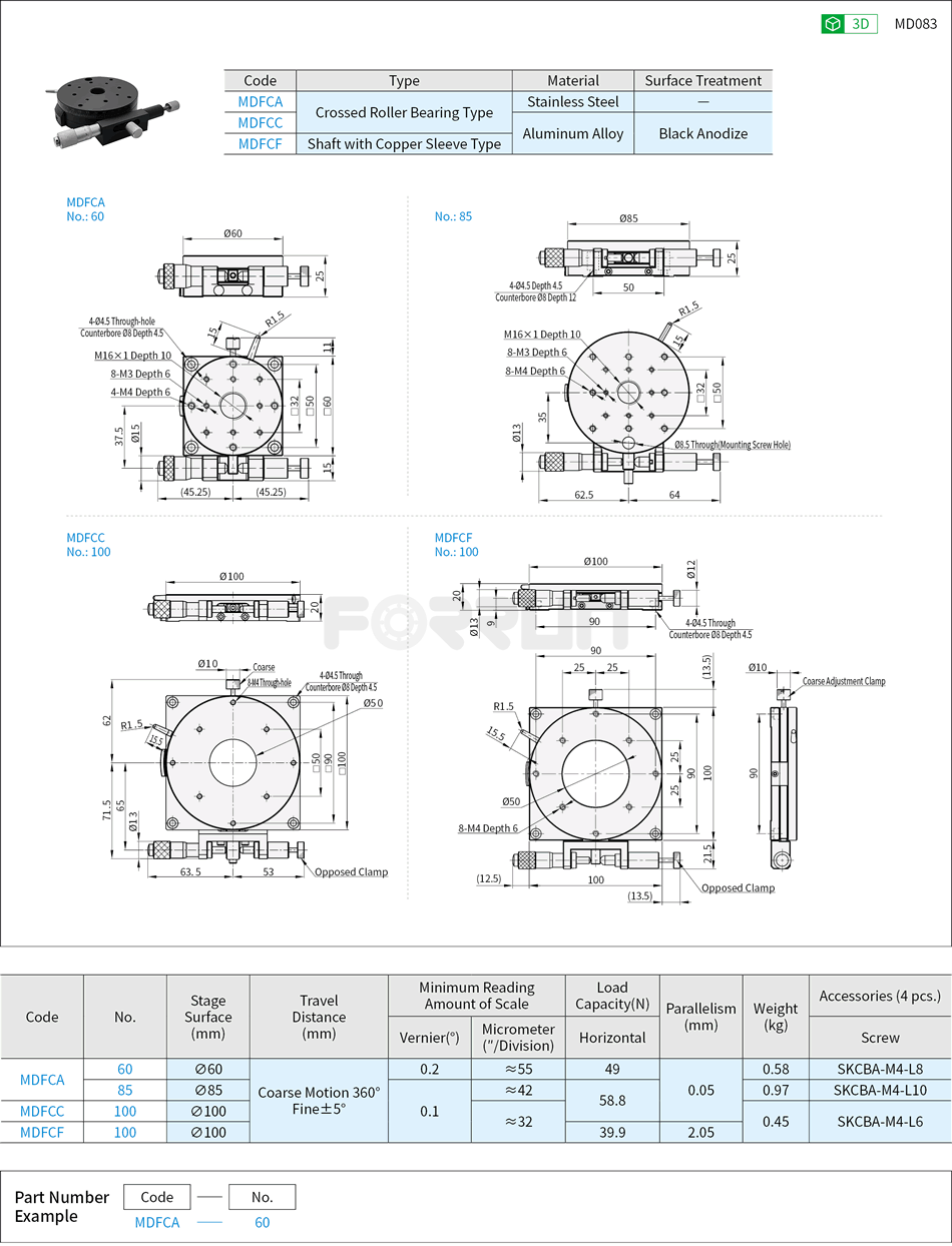 Manual Rotary Stages - Crossed Roller Bearing Type, Micrometer Head, High Accuracy Drawing/Specifications