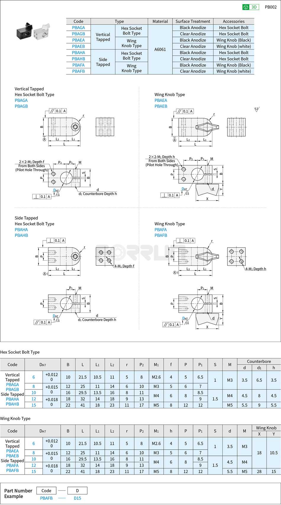 Single-Hole Strut Clamps - Vertical Tapped / Side Tapped, Hex Socket Bolt Type / Wing Knob Type Drawing/Specifications
