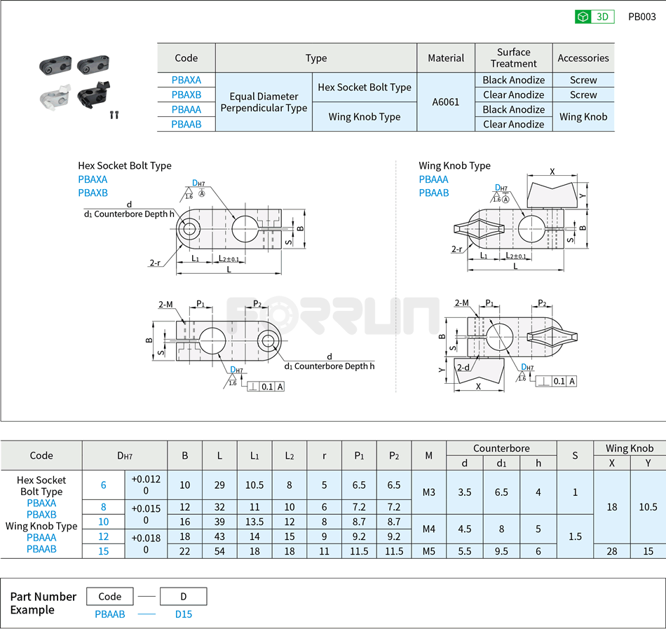 Double-Hole Strut Clamps - Equal Diameter Perpendicular Type, Hex Socket Bolt Type / Wing Knob Type Drawing/Specifications