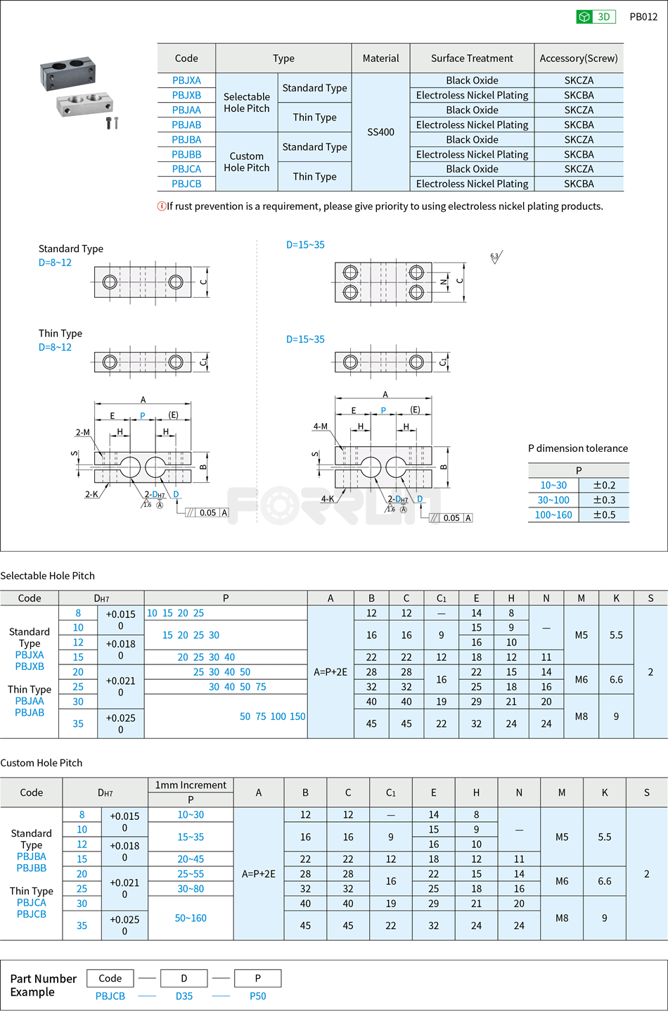 Double-Hole Strut Clamps - Equal Diameter Parallel Type, Selectable Hole Pitch / Custom Hole Pitch Drawing/Specifications