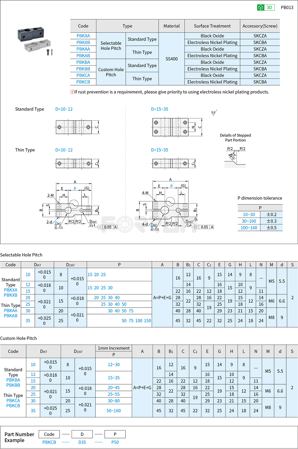 Double-Hole Strut Clamps - Unequal Diameter Parallel Type, Selectable Hole Pitch / Custom Hole Pitch Drawing/Specifications