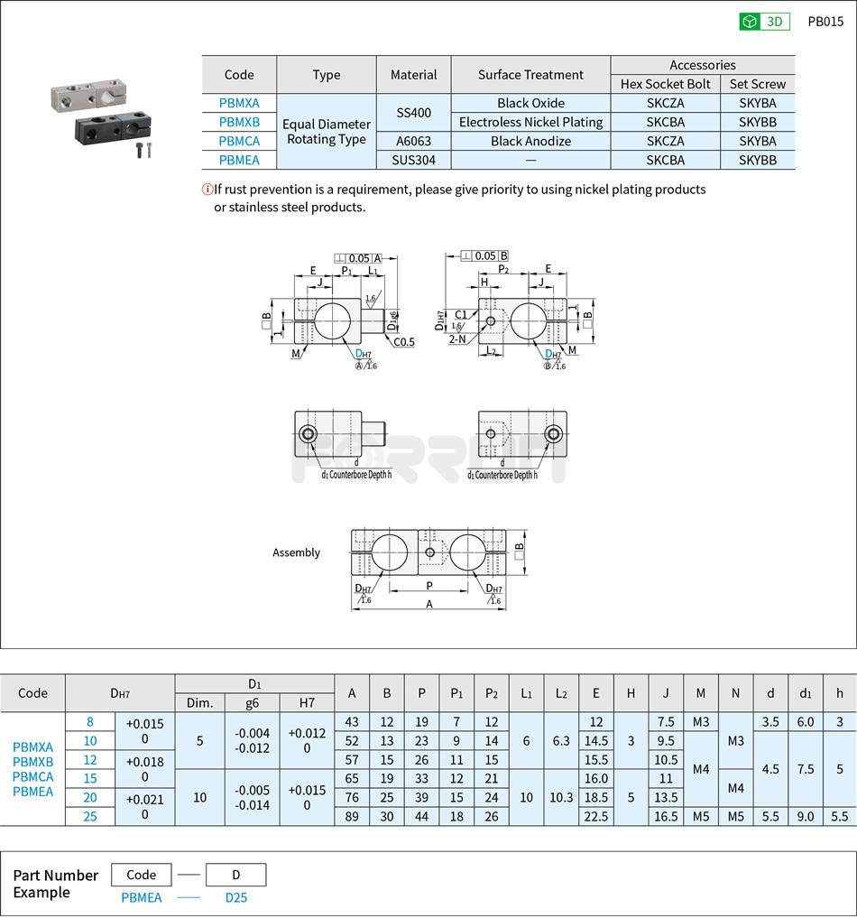Double-Hole Strut Clamps - Equal Diameter Rotating Type Drawing/Specifications