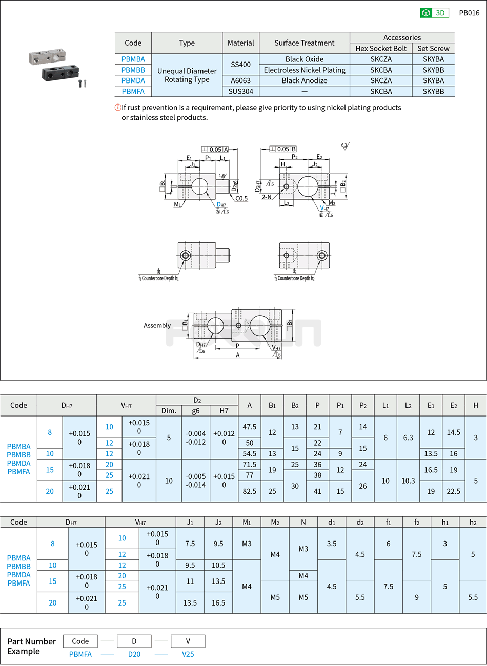 Double-Hole Strut Clamps - Unequal Diameter Rotating Type Drawing/Specifications