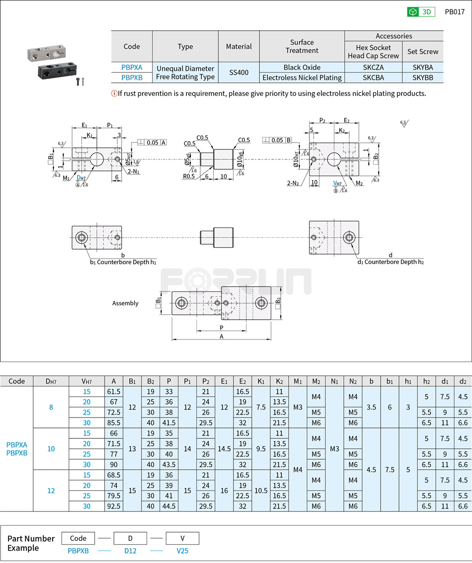Double-Hole Strut Clamps - Unequal Diameter Free Rotating Type Drawing/Specifications