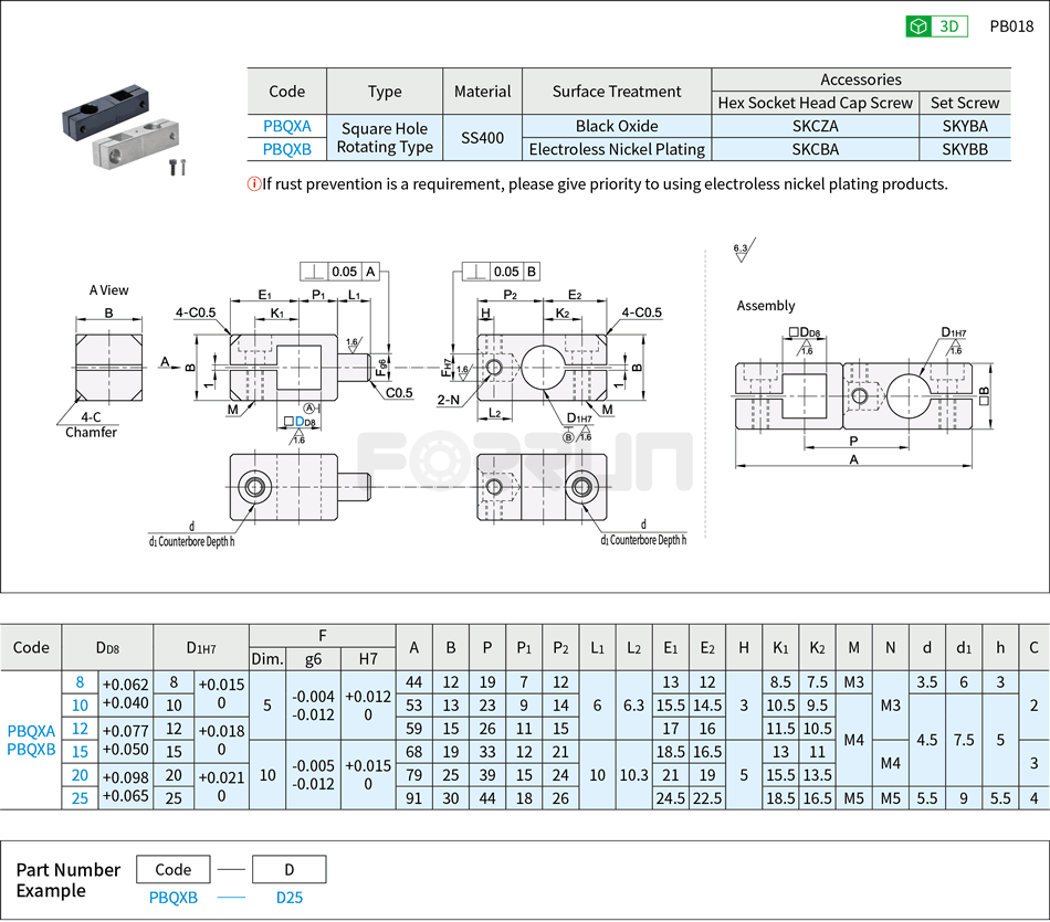 Double-Hole Strut Clamps - Square Hole Rotating Type Drawing/Specifications