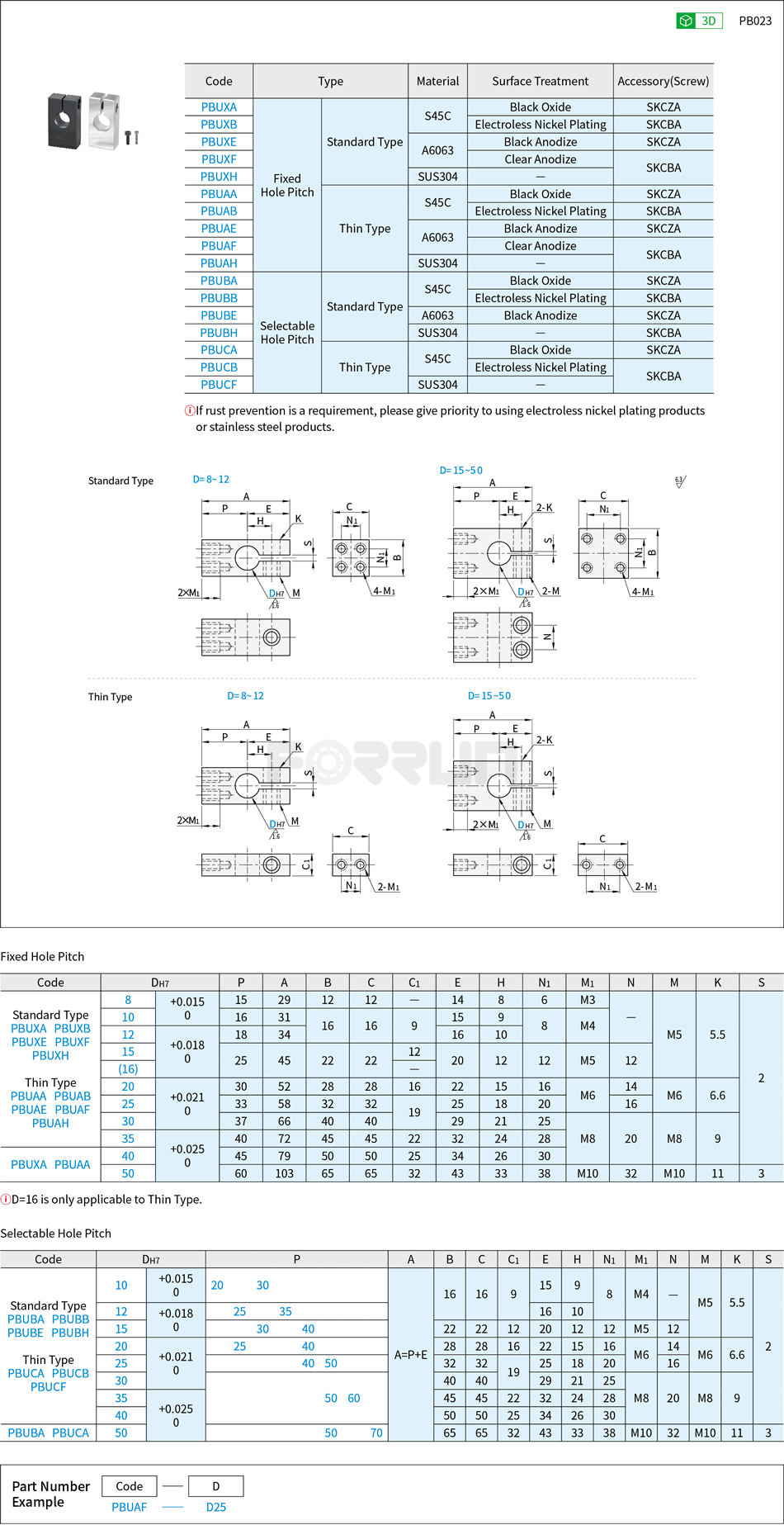 Single-Hole Strut Clamps - Parallel Tapped Hole Type, Fixed Hole Pitch / Selectable Hole Pitch Drawing/Specifications