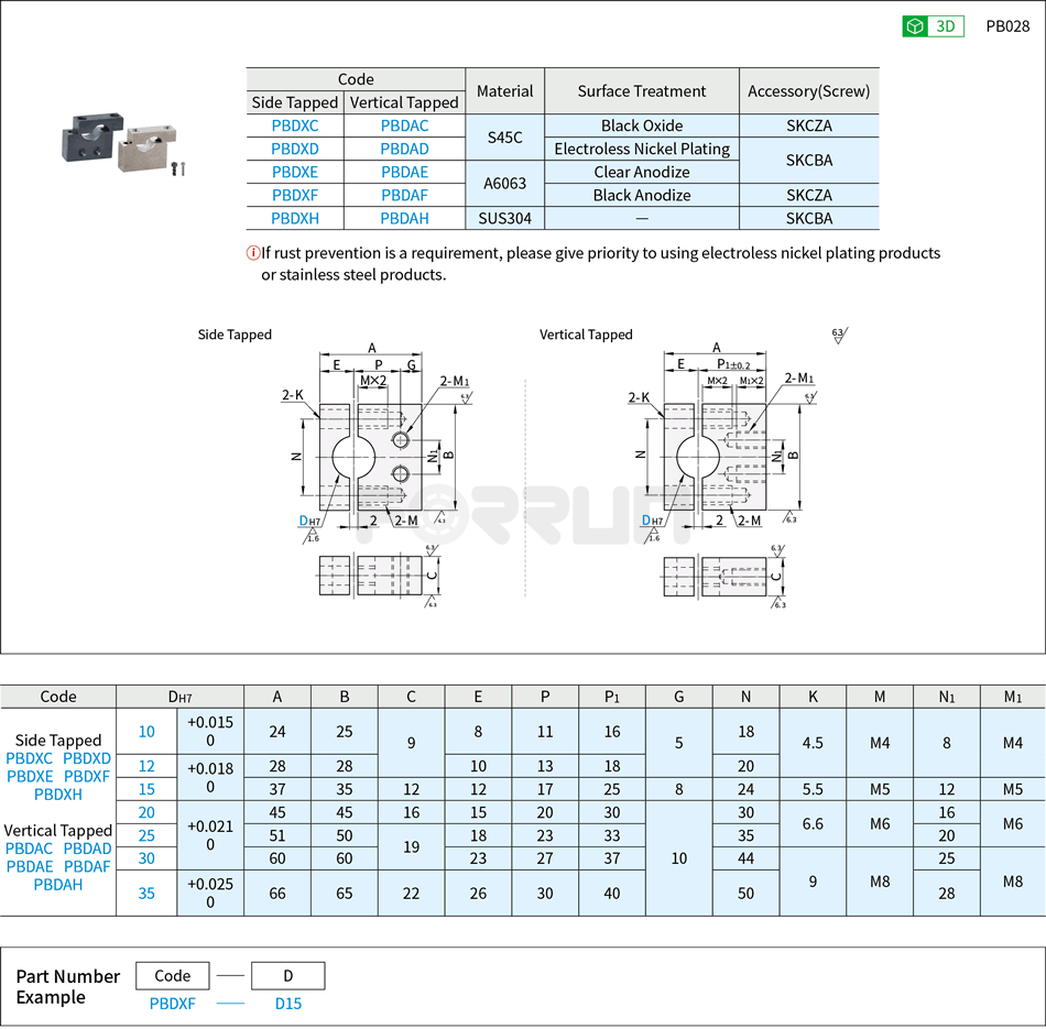 Single-Hole Strut Clamps - Split-Type, Vertical Tapped Hole Type / Parallel Tapped Hole Type Drawing/Specifications