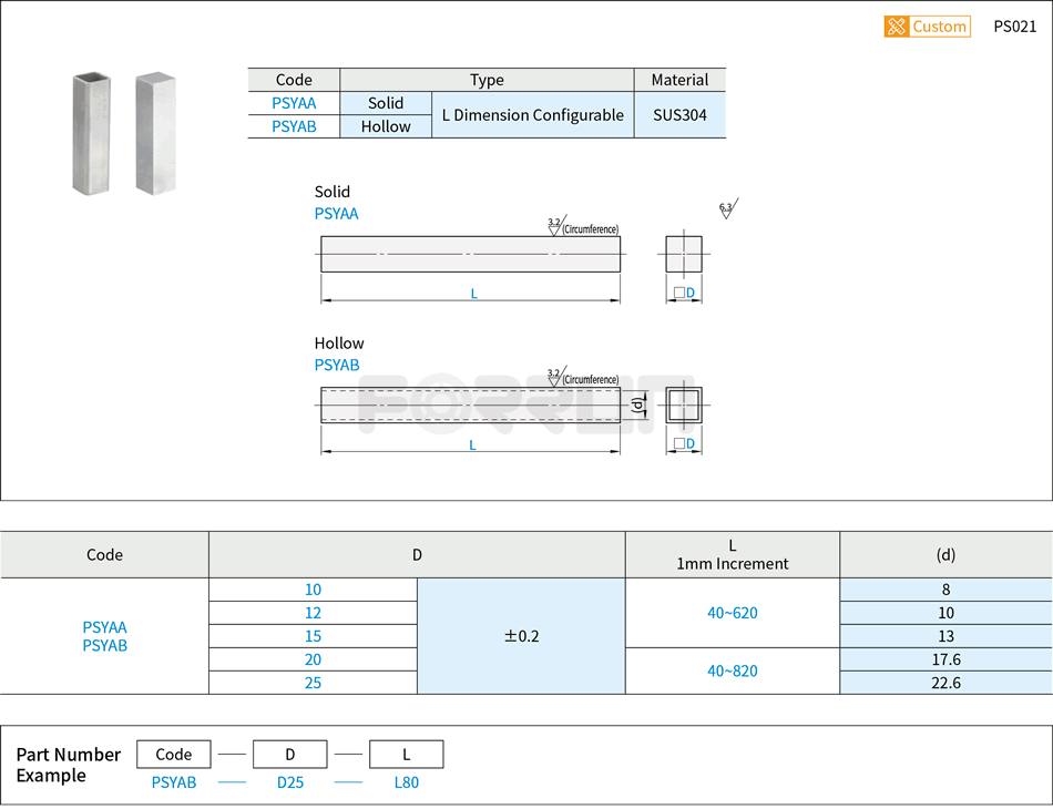 Square Standoffs for Device Stands - Solid or Hollow Drawing/Specifications