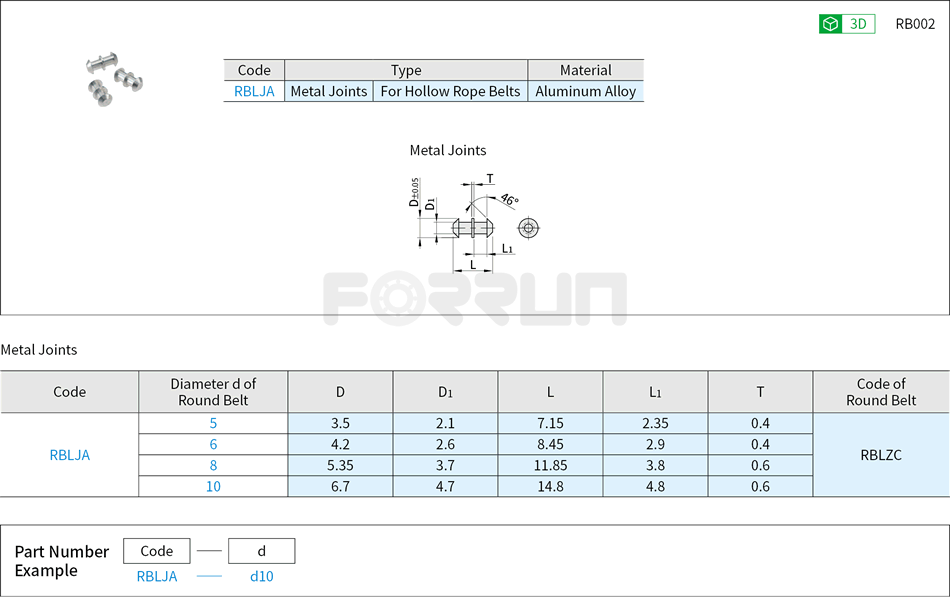 Metal Joints for Hollow Rope Round Belts Drawing/Specifications