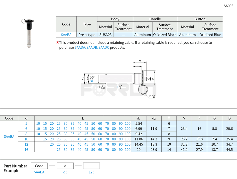 Ball Lock Pins - Press-type Drawing/Specifications