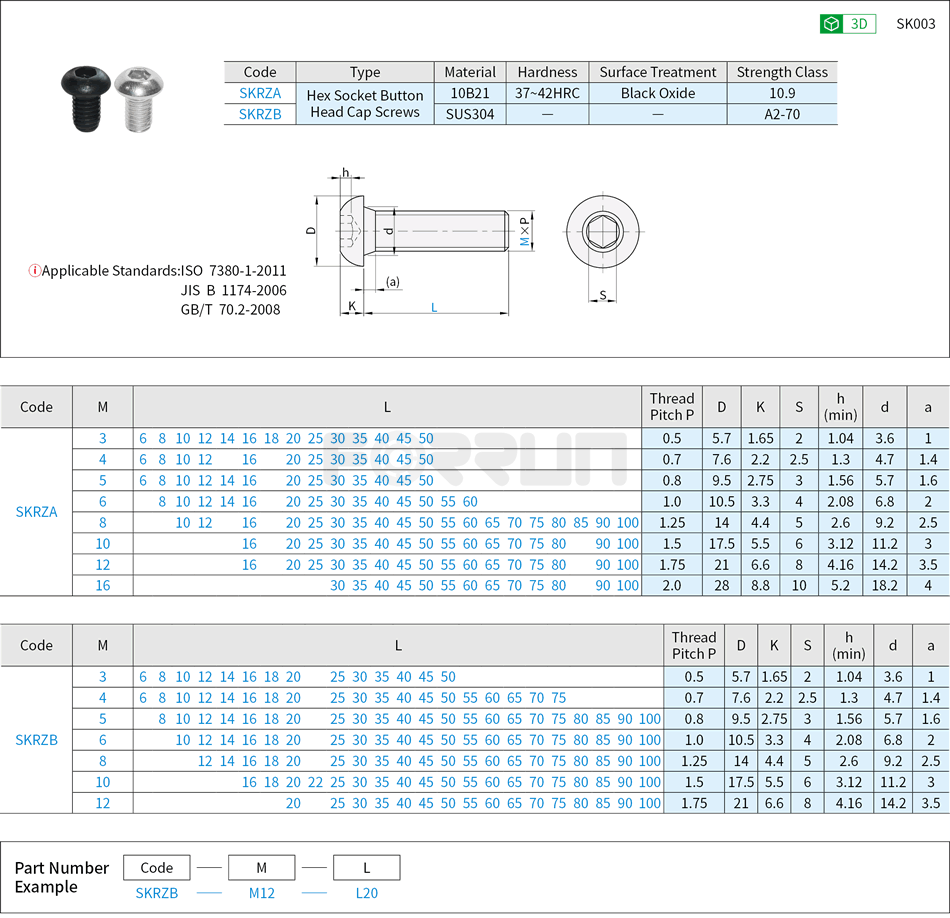 Hex Socket Button Head Cap Screws Drawing/Specifications