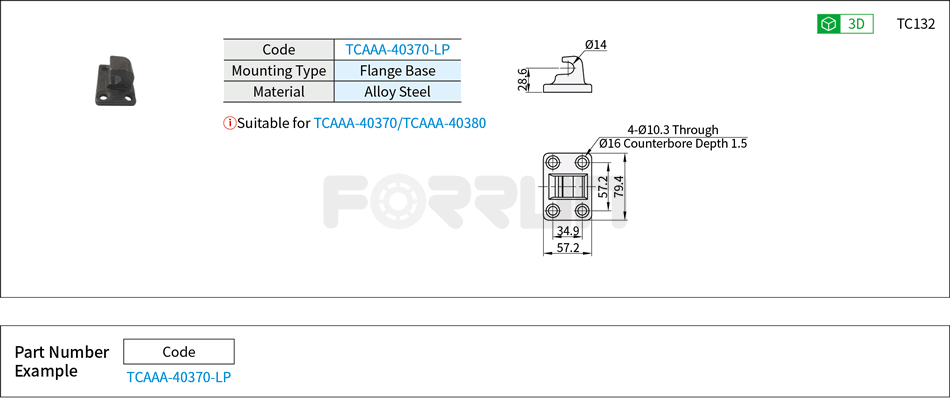 Catch Plate for Toggle Clamp (40370-LP)- For 40370,40380 Drawing/Specifications