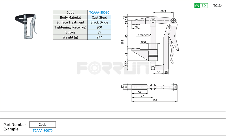 Hand Vise (80070)- F-shape, Tightening Force 200kg Drawing/Specifications