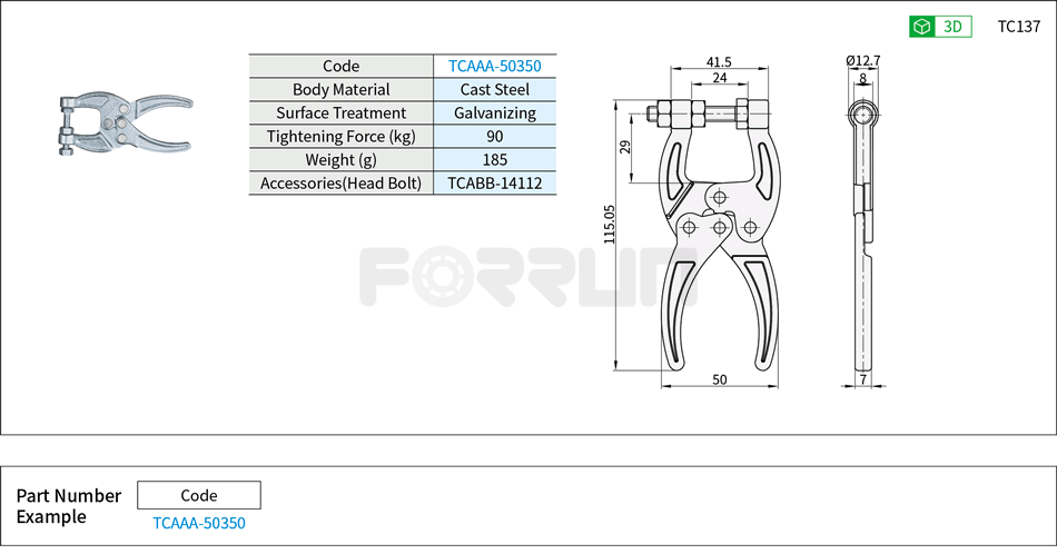 Hand Vise (50350)- Tightening Force 90kg Drawing/Specifications