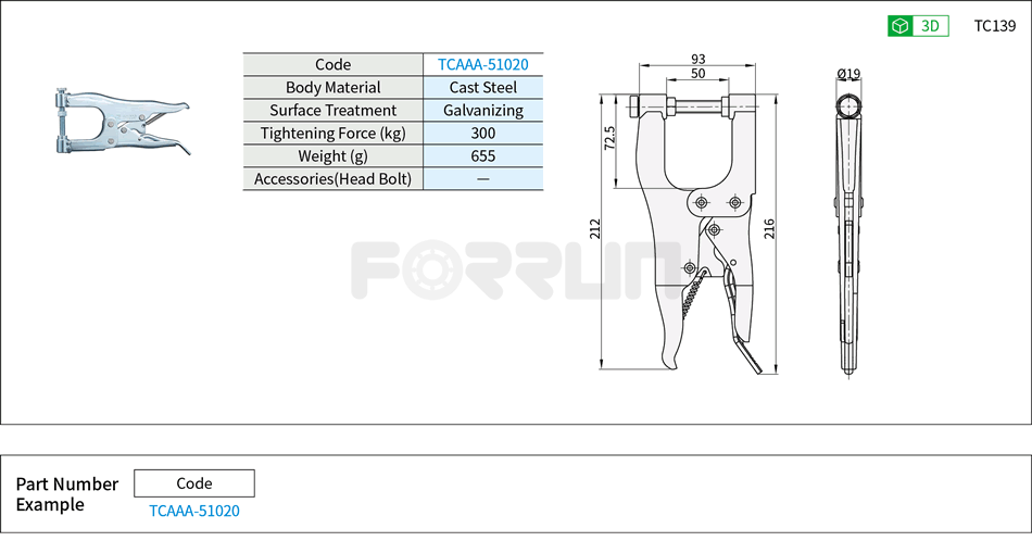 Hand Vise (51020)- Tightening Force 300kg Drawing/Specifications