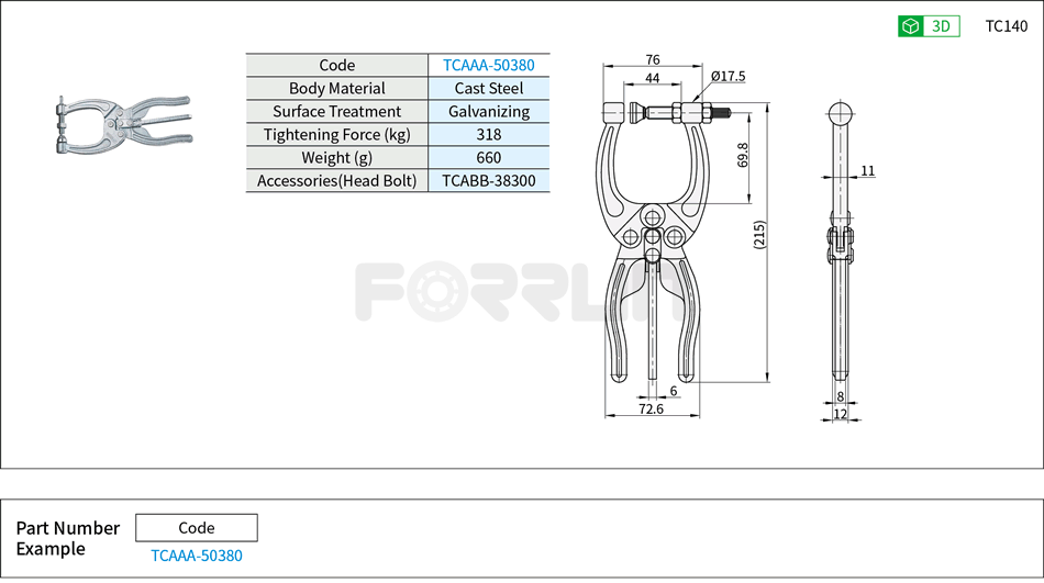 Hand Vise (50380)- Tightening Force 318kg Drawing/Specifications