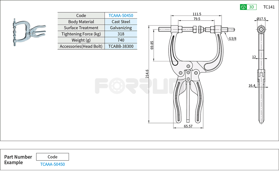 Hand Vise (50450)- Tightening Force 318kg Drawing/Specifications
