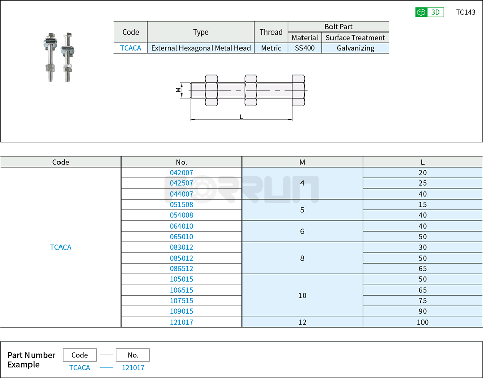 Metal Heads for Toggle Clamps - External Hexagonal Metal Head Drawing/Specifications