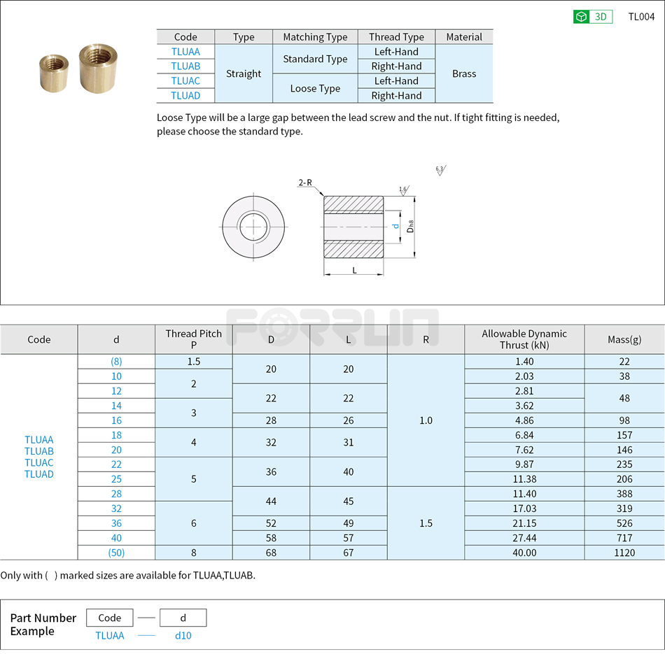 Nuts for Lead Screws - Straight Drawing/Specifications
