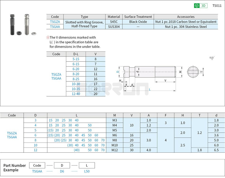 Extension Spring Stud – Slotted with Ring Groove, Half-Thread Type Drawing/Specifications