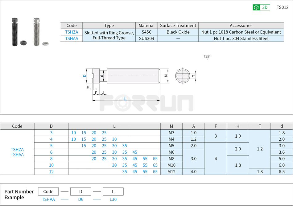 Extension Spring Stud – Slotted with Ring Groove, Full-Thread Type Drawing/Specifications