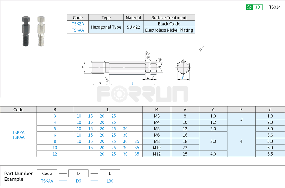 Extension Spring Stud – Hexagonal Type Drawing/Specifications