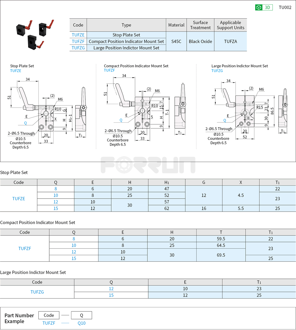 Stop Plate Sets for Lead Screws - Square Drawing/Specifications