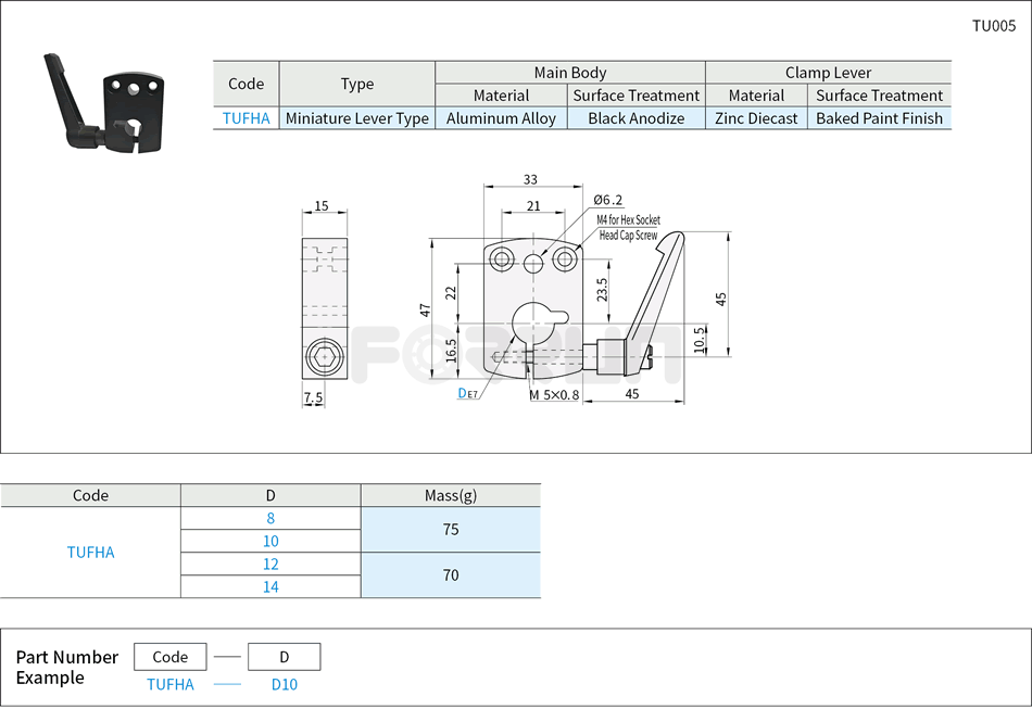 Clamp Plates for Compact Digital Position Indicators - Miniature Lever Drawing/Specifications