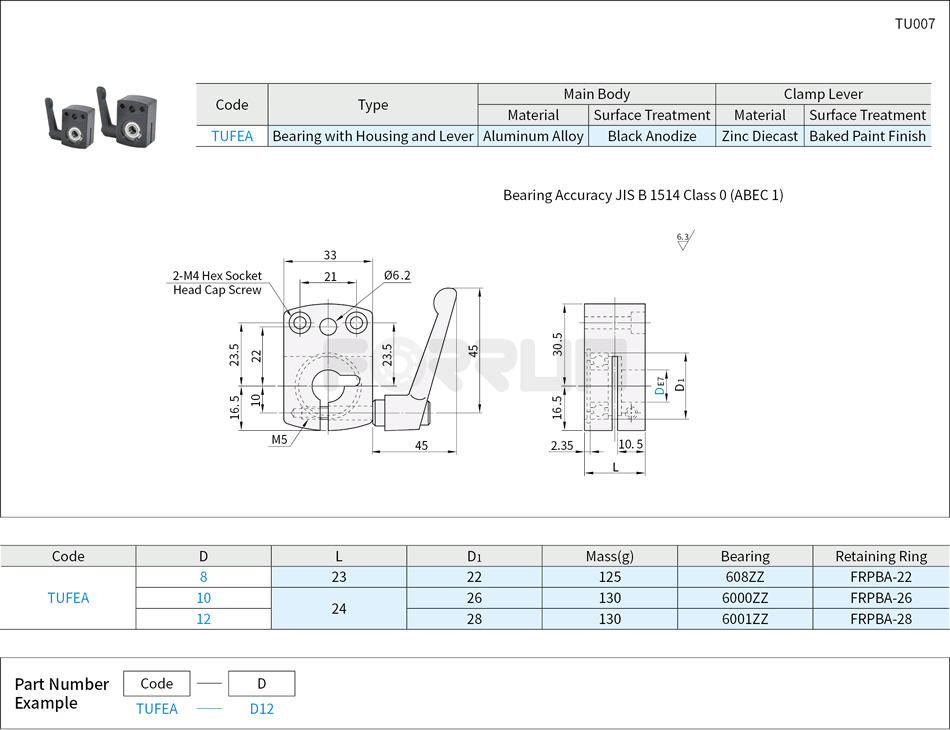 Clamp Plates for Compact Digital Position Indicators - Bearing with Housing and Lever Drawing/Specifications
