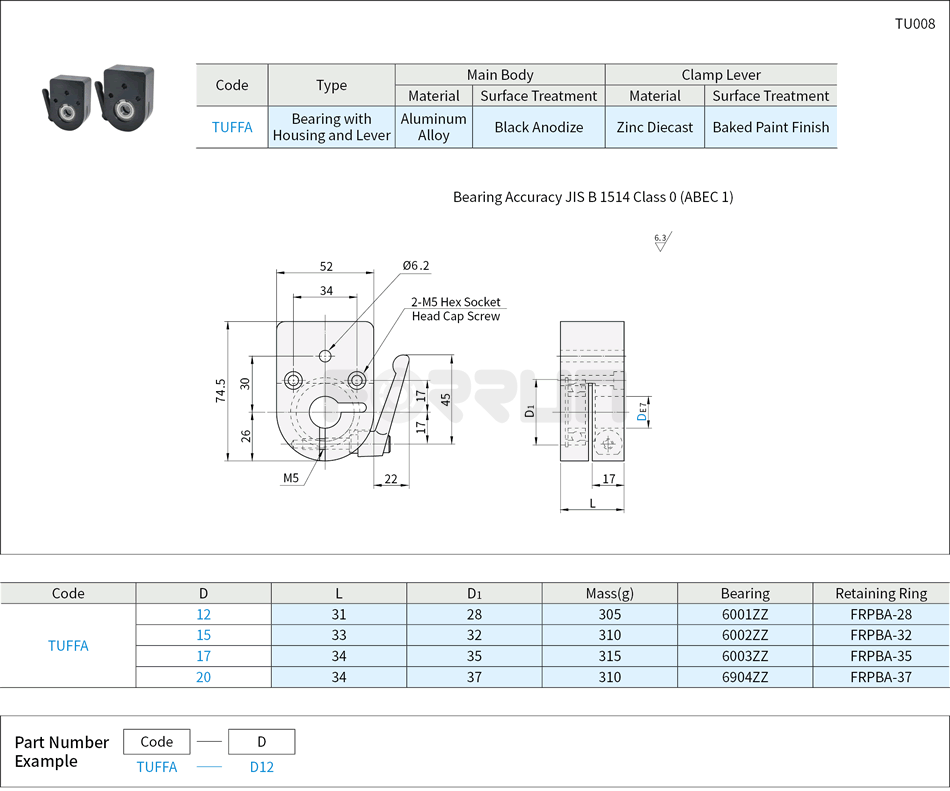 Clamp Plates for Large Digital Position Indicators - Bearing with Housing and Lever Drawing/Specifications
