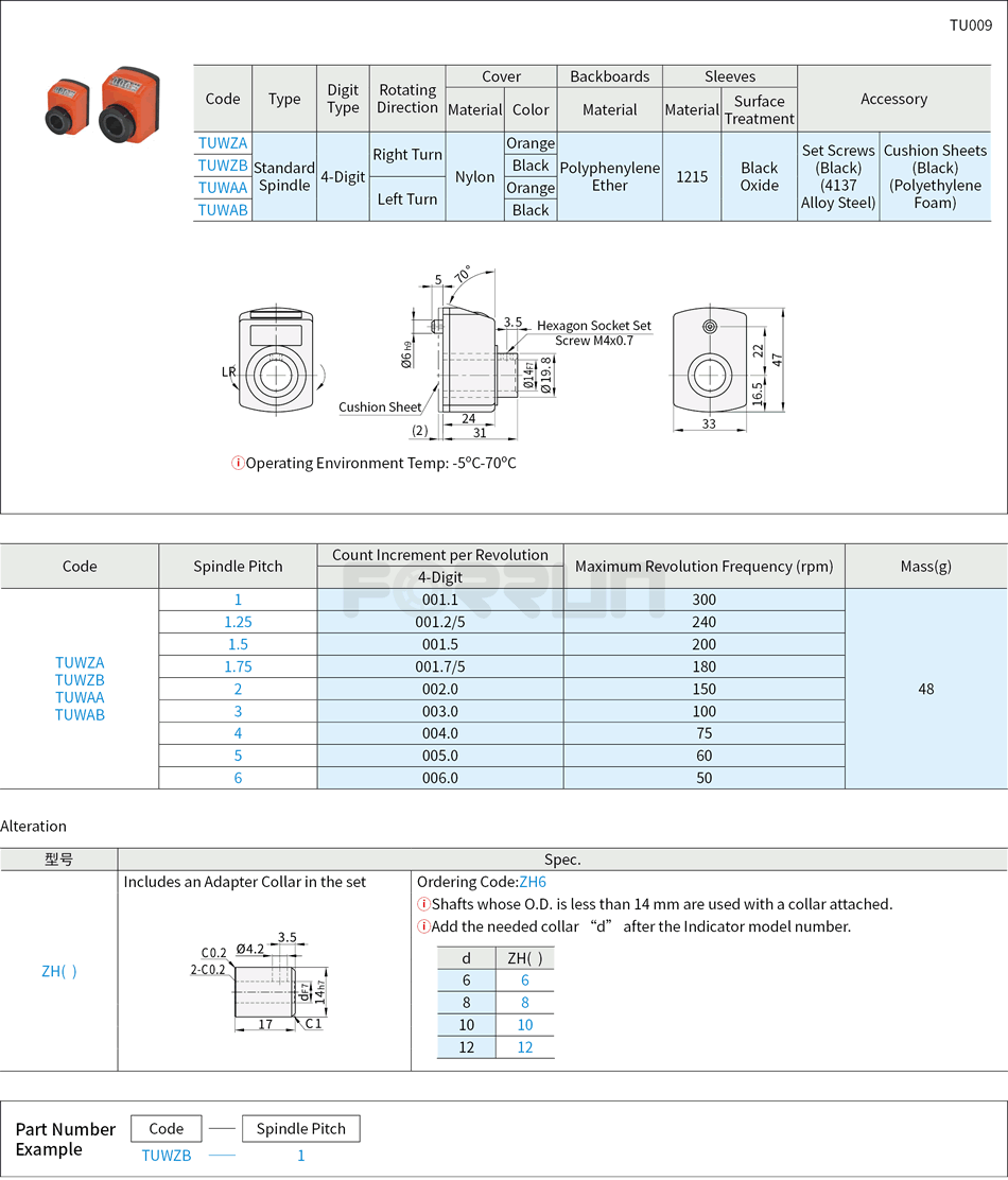 Compact Digital Position Indicators - Standard Spindle, 4-Digit Counter Drawing/Specifications