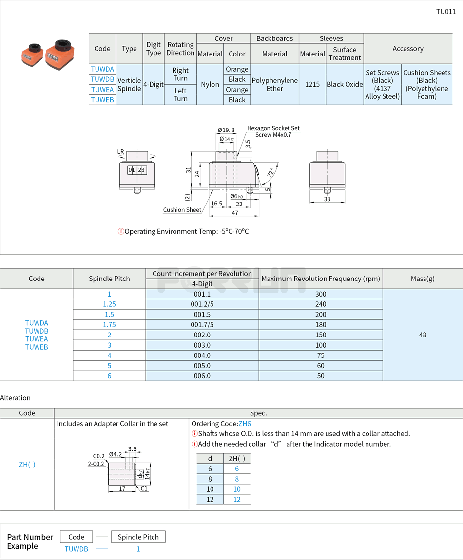 Compact Digital Position Indicators - Verticle Spindle, 4-Digit Counter Drawing/Specifications