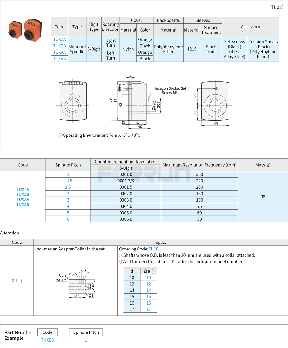 Large Digital Position Indicators - Standard Spindle, 5-Digit Counter Drawing/Specifications