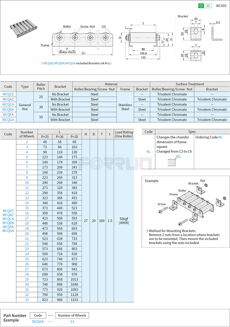 Roller Carriers - Roller Width 100mm Type Drawing/Specifications