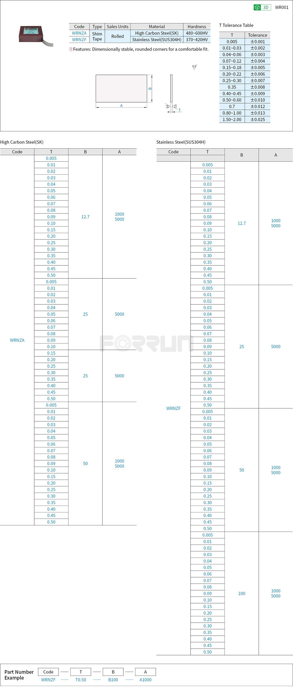 Precision Shim Tape Drawing/Specifications