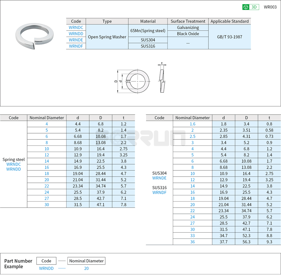 Open Spring Washer Drawing/Specifications