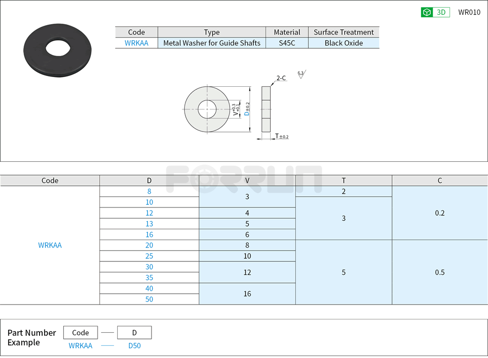 Metal Washer for Guide Shafts Drawing/Specifications