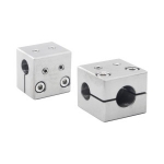 Double-Hole Strut Clamps - Unequal Diameter Perpendicular Type, Selectable Hole Pitch / Custom Hole Pitch, With Mounting Hole